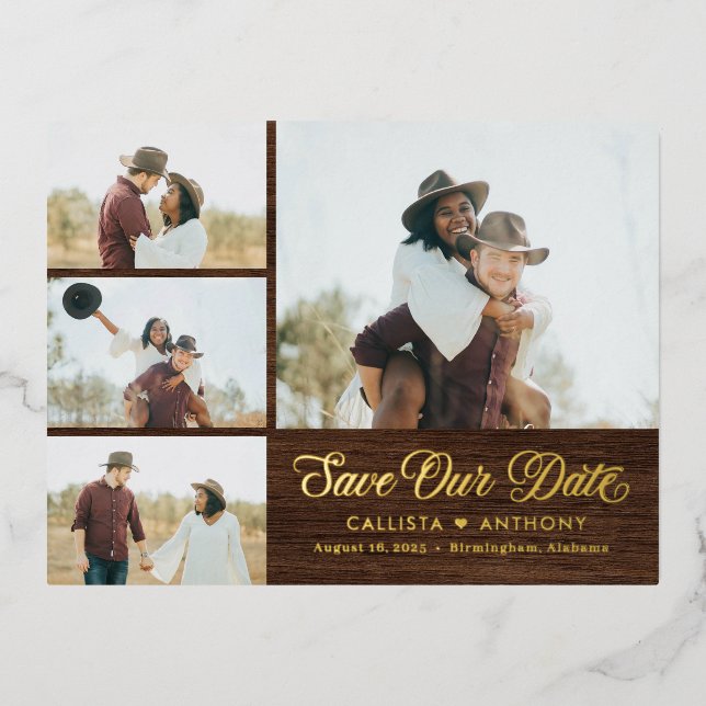 Country Side FOIL Rustic Enregistrer La Date Carte (Recto)
