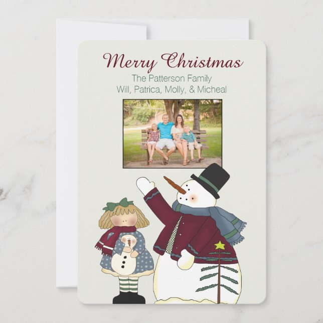 Country Snowman - Carte photo de Noël (Devant)