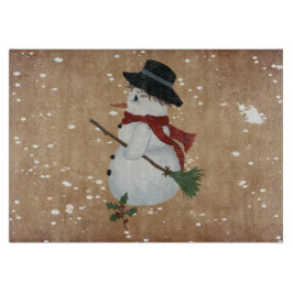 Country Snowman Glass Cutting Board Schneidebrett