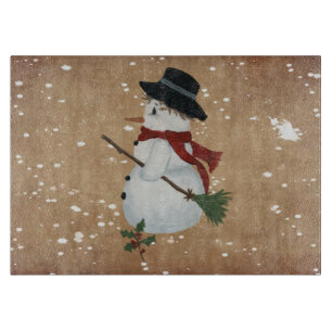 Country Snowman Glass Cutting Board Schneidebrett