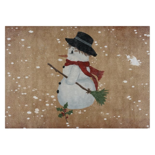 Country Snowman Glass Cutting Board Schneidebrett (Vorderseite)