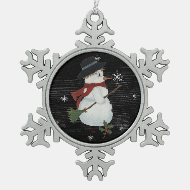 Country Snowman Snowflake Ornament (Vorderseite)