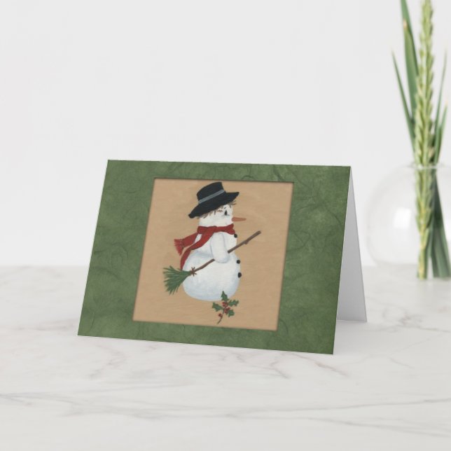 Country Snowman Weihnachtskarte Feiertagskarte (Vorderseite)