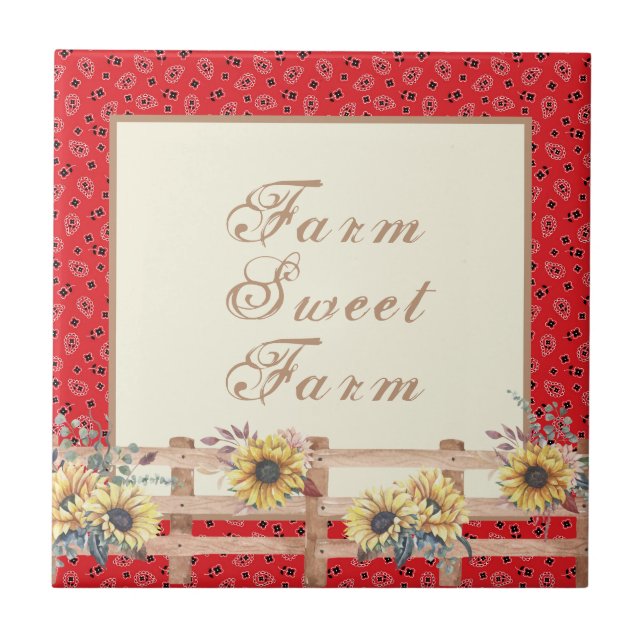Country Sonnenblumen auf Bandana Print Custom Fliese (Vorderseite)