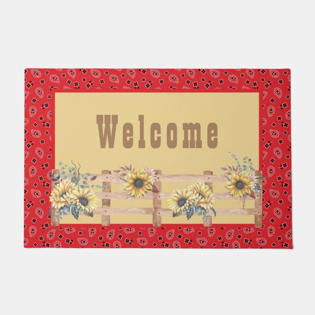 Country Sonnenblumen auf Bandana Print Fußmatte (Vorderseite)