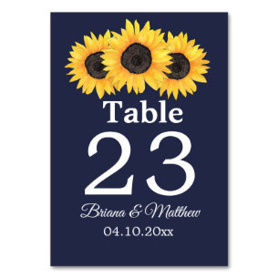 Country Sonnenblumen auf Blue Table Card Tischnummer