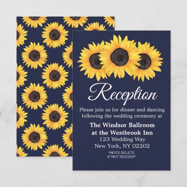Country Sonnenblumen auf Blue Wedding Reception Ca Einladung (Vorne/Hinten)