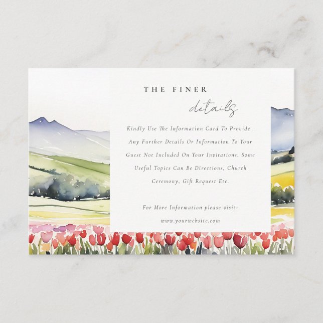 Country Spring Blumenlandschaft Hochzeitsdetails Begleitkarte (Vorderseite)