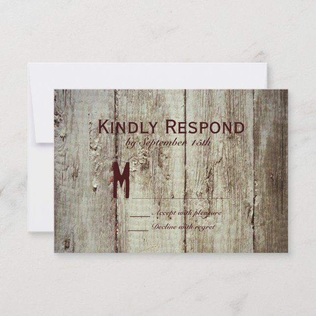 Country Stall Holz Typografy Wedding RSVP Cards (Vorderseite)