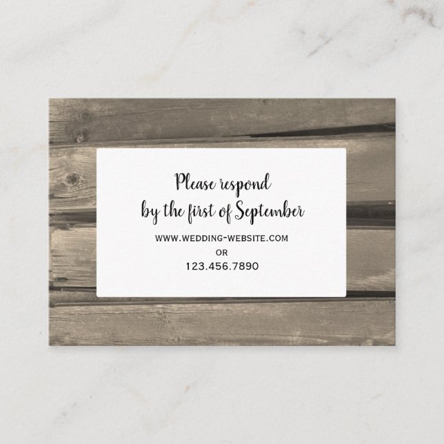 Country Stall Wood Wedding RSVP Response Card Begleitkarte (Vorderseite)