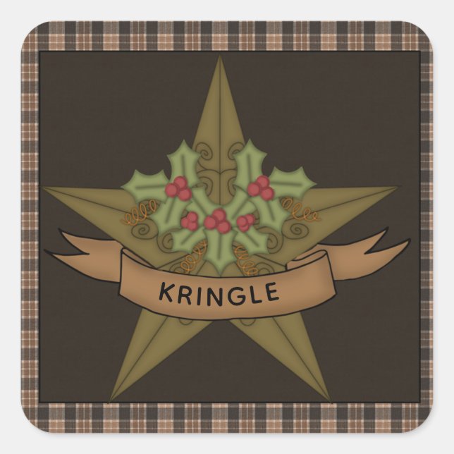 Country Star & Berries Personalisierte Weihnachten Quadratischer Aufkleber (Vorderseite)