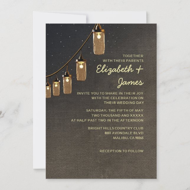 Country String Lights Hochzeit Einladungen (Vorderseite)