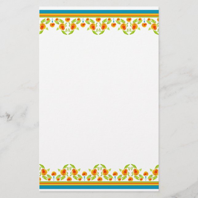 Country Style Marigolds Border Stationery Briefpapier (Vorderseite)
