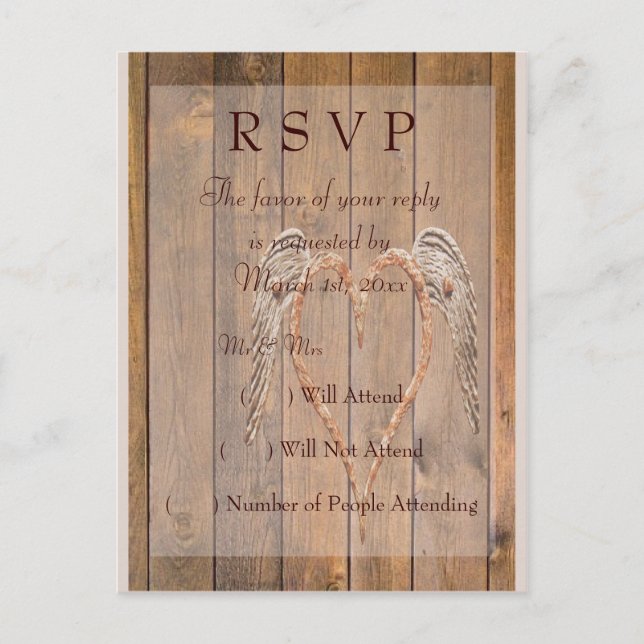 Country Style Rustic Angel Wings Wedding Einladungspostkarte (Vorderseite)