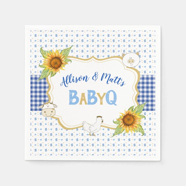 Country Sunblumen Blue Gingham Baby Q Barbeque Serviette (Vorderseite)