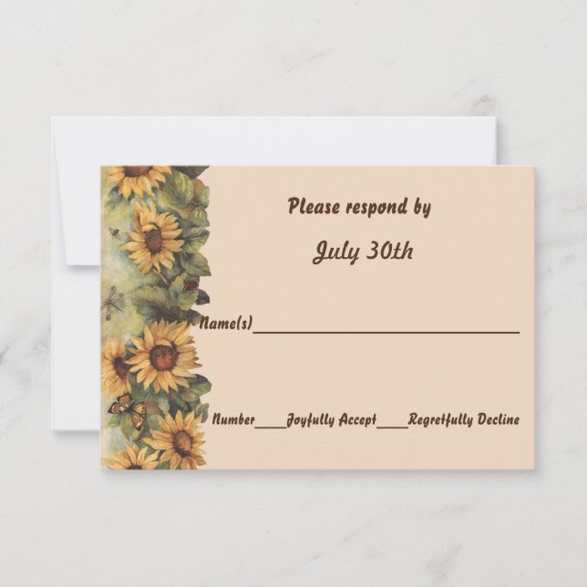 Country Sunblumen & Butterflies Hochzeit RSVP Einladung (Vorderseite)
