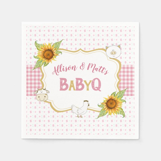 Country Sunblumen Pink Gingham Baby Q Barbeque Serviette (Vorderseite)