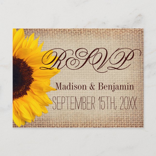 Country Sunblumen Rustic Burlap UAWG POSTCARDS Einladungspostkarte (Vorderseite)