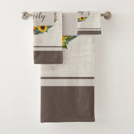 Country Sunblumen Rustic Wood Familienname Badhandtuch Set