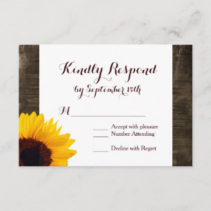 Country Sunblumen Rustic Wood Wedding RSVP Karten