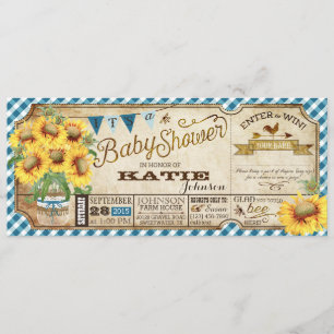 Country Sunblumen und Gingham Karo Baby Dusche Einladung