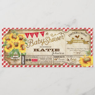 Country Sunblumen und Gingham Karo Baby Dusche Einladung