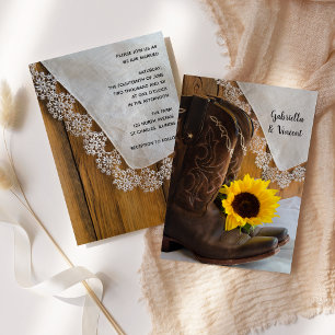 Country Sunflower and Lace Western Hochzeit Einladung