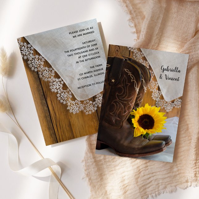 Country Sunflower and Lace Western Hochzeit Einladung (Von Creator hochgeladen)