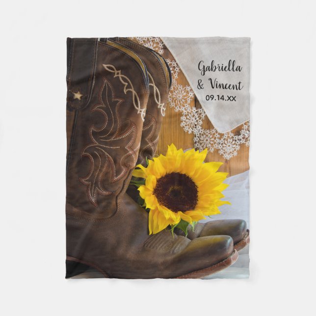 Country Sunflower and Lace Western Hochzeit Fleecedecke (Vorderseite)