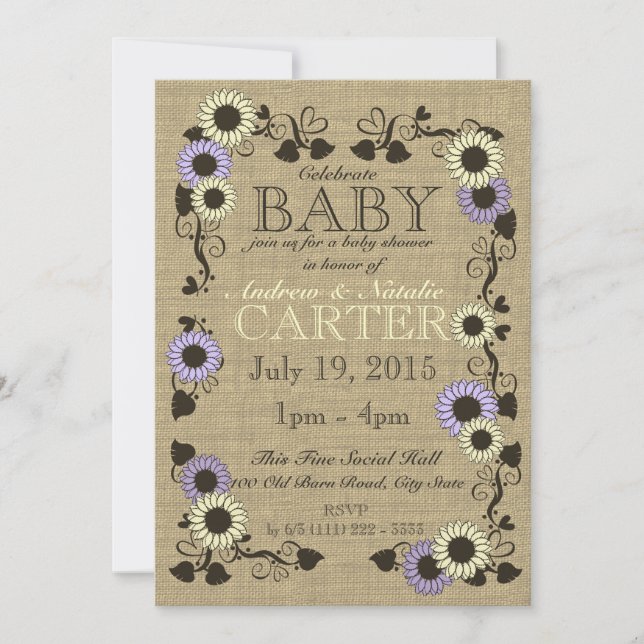 Country Sunflower Baby Dusche Einladung (Vorderseite)