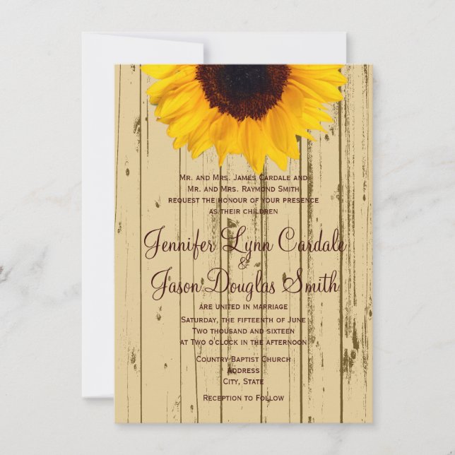 Country Sunflower Barn Invitations de mariage rust (Devant)