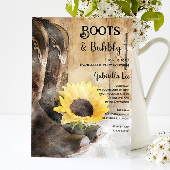 Country Sunflower Boots Bubbly Junggeselinnen-Absc Einladung (Von Creator hochgeladen)