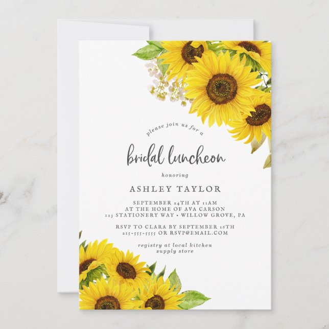 Country Sunflower Bridal Luncheon Einladung (Vorderseite)