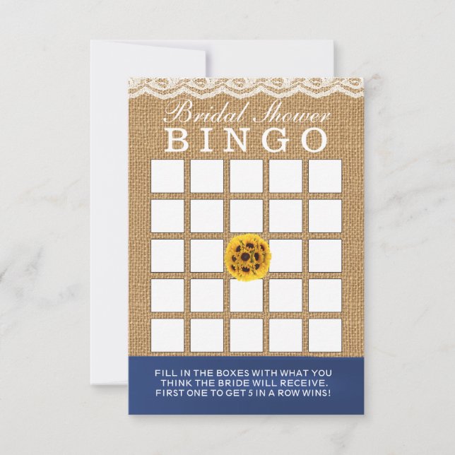 Country Sunflower Burlap Brautparty Bingo Cards Einladung (Vorderseite)