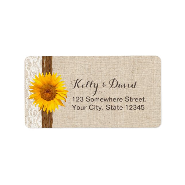 Country Sunflower Burlap-Rücksendeadressen-Aufkleb Adressaufkleber (Vorne)
