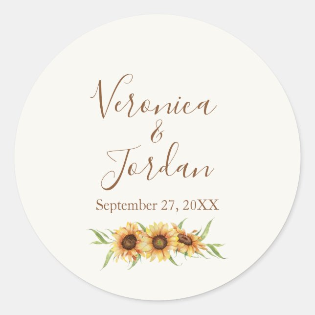 Country Sunflower Custom Wedding Stickers (Vorderseite)