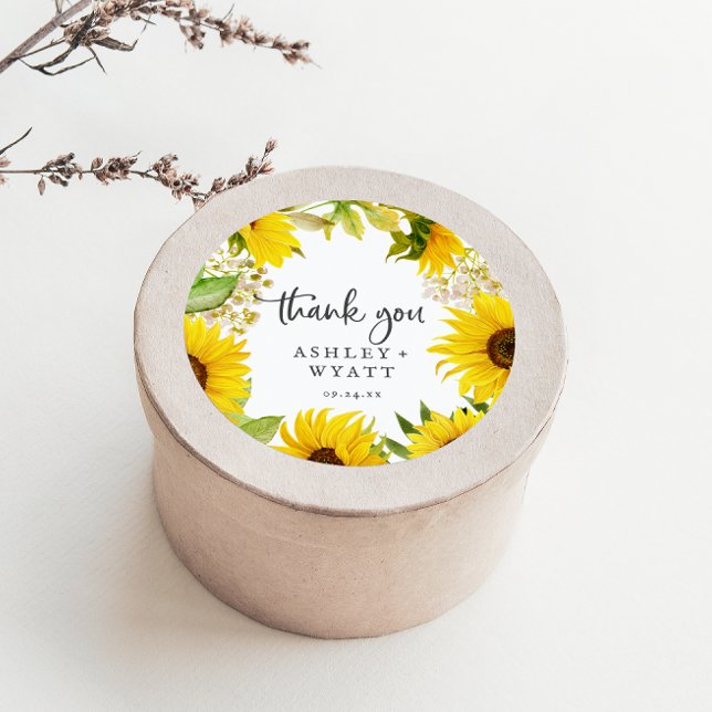Country Sunflower Danke Gastgeschenk Hochzeit Aufk Runder Aufkleber (Von Creator hochgeladen)