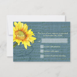 Country Sunflower Dusky Blue Wedding RSVP