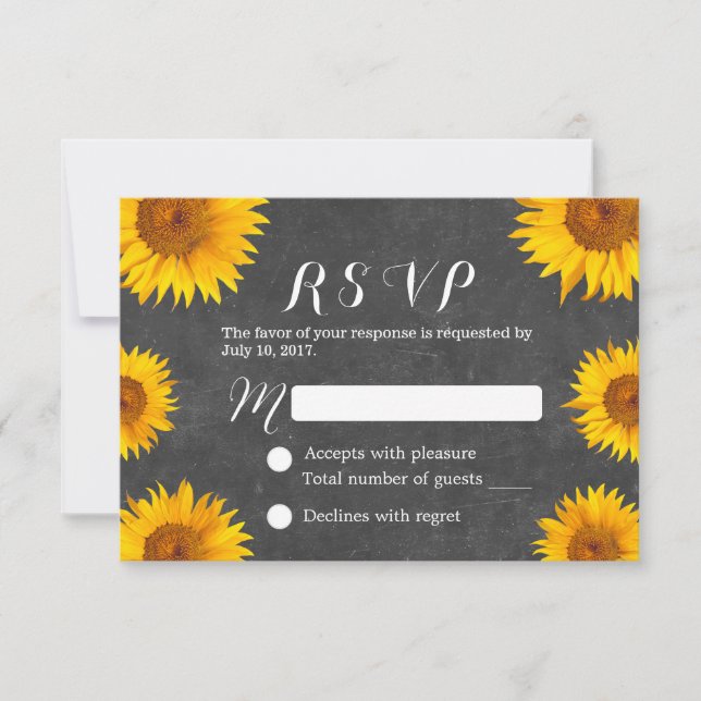 Country Sunflower Floral Chalkboard Hochzeit RSVP (Vorderseite)