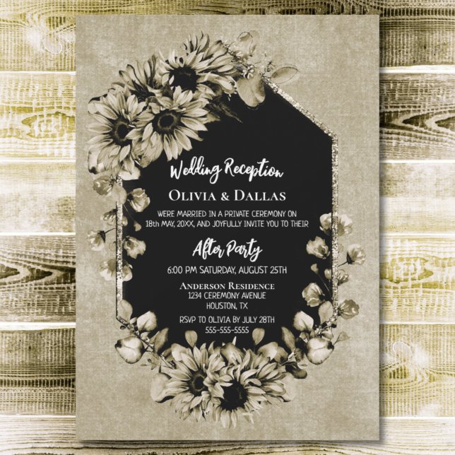 Country Sunflower Floral Hochzeitsempfang Einladung (Von Creator hochgeladen)