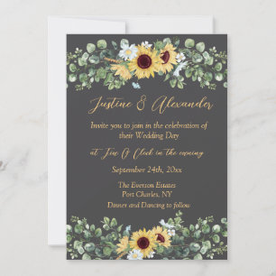 Country Sunflower Foto QR Code Hochzeit Einladung