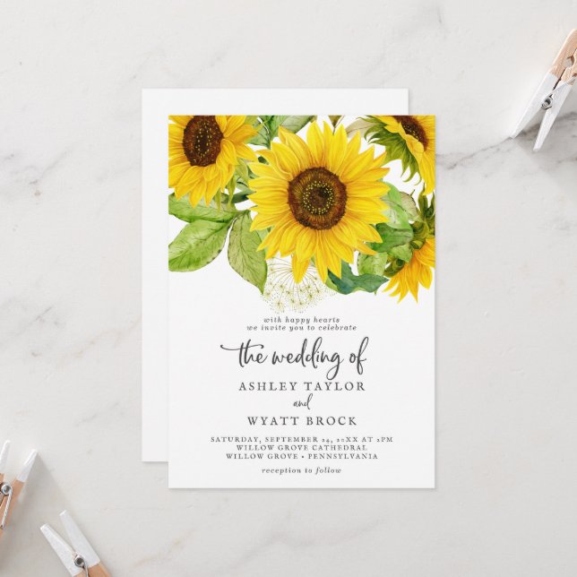 Country Sunflower Front and Back Wedding Einladung (Vorderseite/Rückseite Beispiel)