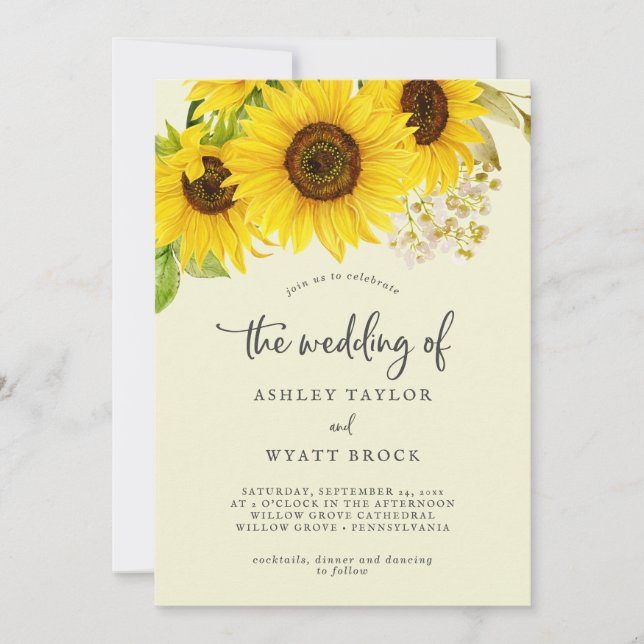 Country Sunflower | Gelb die Hochzeit von Einladung (Vorderseite)