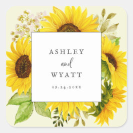 Country Sunflower | Gelbe Hochzeitsstipendiaten Quadratischer Aufkleber