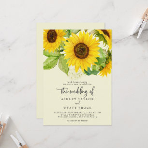 Country Sunflower   Gelbe Vorder - und Rückseite Einladung