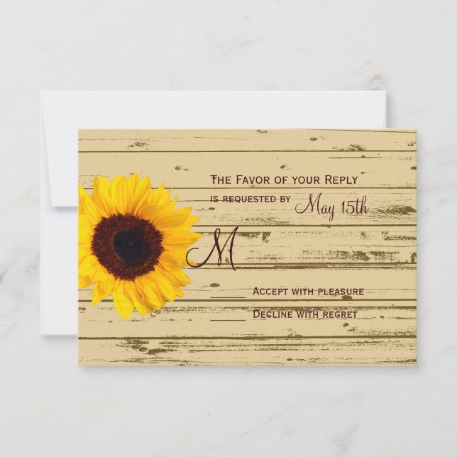 Country Sunflower Grange Mariage rustique Cartes R (Devant)