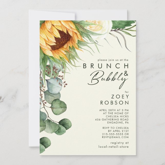 Country Sunflower Hellgelber Brunch und Bubbly Einladung (Vorderseite)