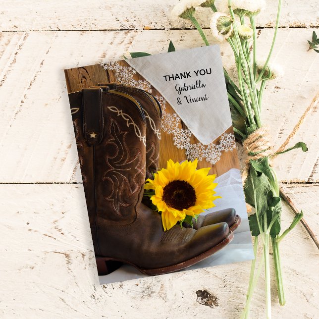 Country Sunflower Lace Western Wedding Thank You Mitteilungskarte (Von Creator hochgeladen)