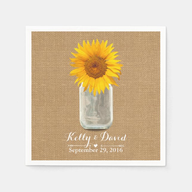 Country Sunflower & Mason Jar Burlap Wedding Serviette (Vorderseite)