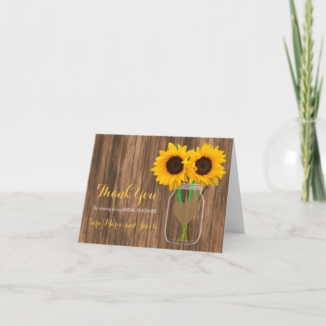 Country Sunflower Mason Jar Design Dankeskarte (Vorderseite)